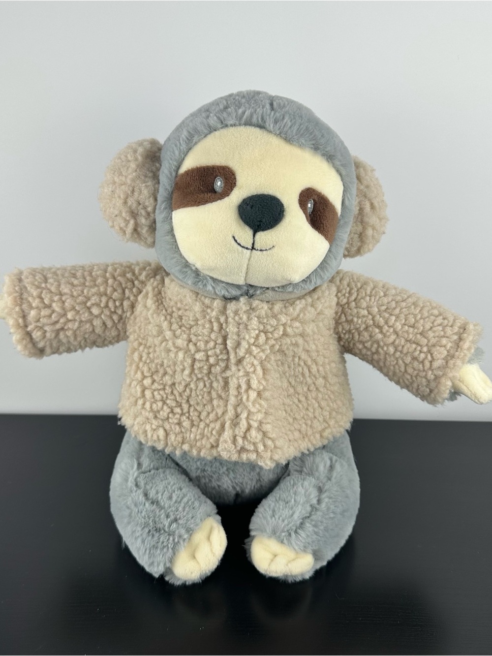 GUND Indigo Baby Plush Sloth 12" Toy Shearling Jacket Gray Super Soft Earmuffs